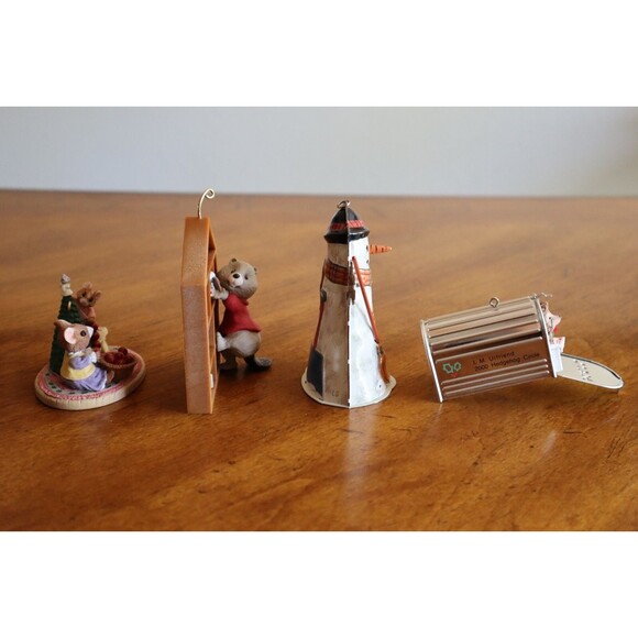 Vtg Lot Of 4 Hallmark Christmas Ornament Tin Snowman Critters Animal Forest Hedg - Picture 7 of 16